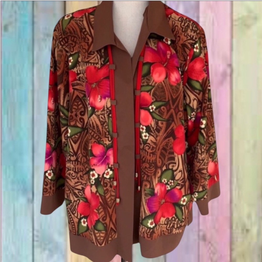 Maggie Sweet Brown Open Style Floral Print Top